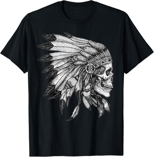 American Motorcycle Skull Native Indian Eagle Chief Vintage T-Shirt - T-Shirt | Black