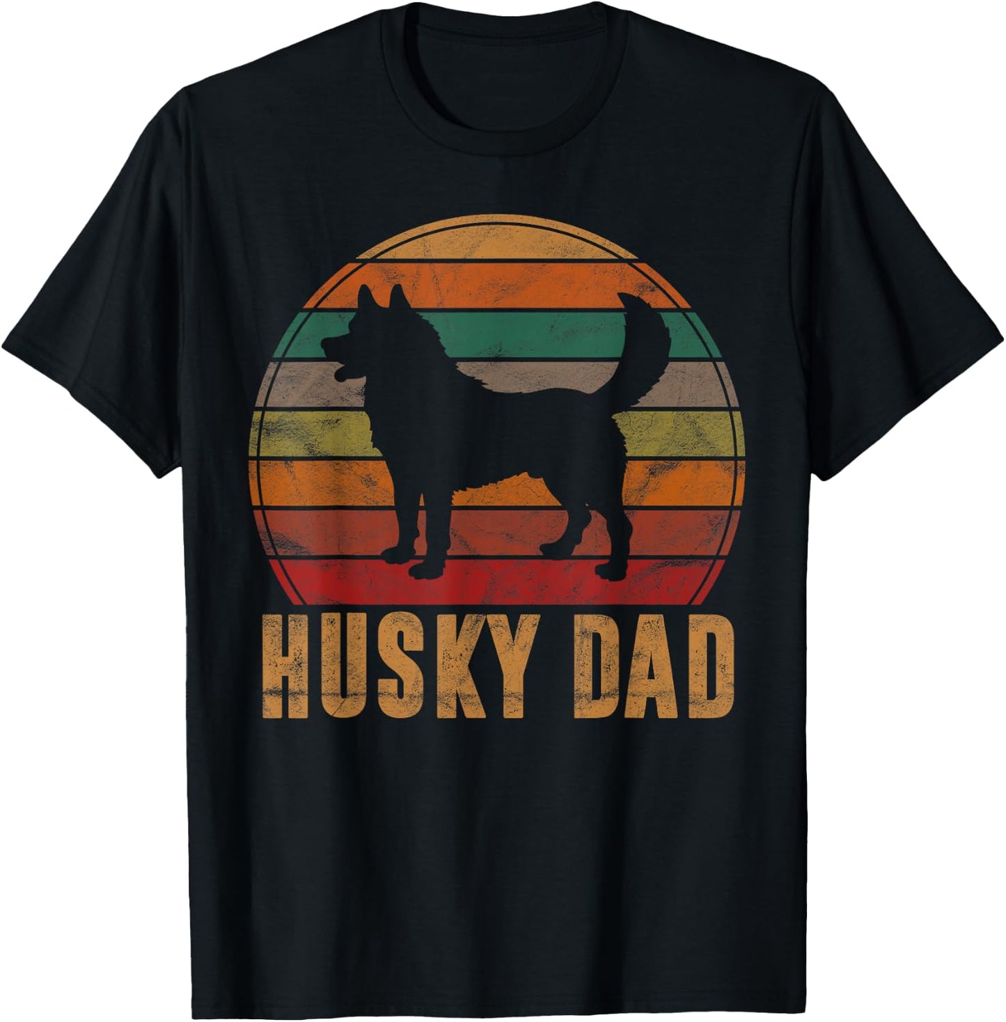 Retro Husky Dad Gift Dog Owner Pet Siberian Huskies Father T-Shirt - T-Shirt | Black