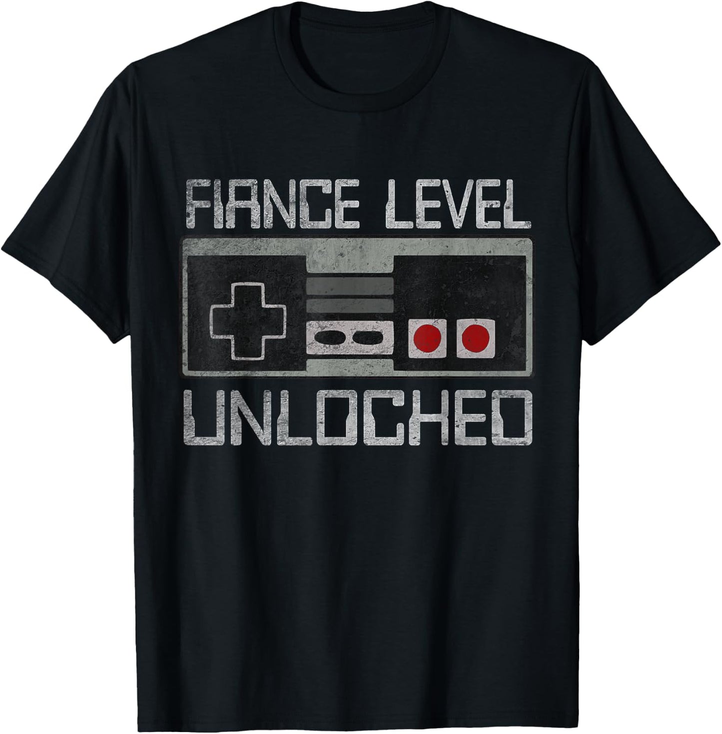 Leveled Up To Fiance Level Unlocked Newly Just Engaged Gamer T-Shirt - T-Shirt | Black