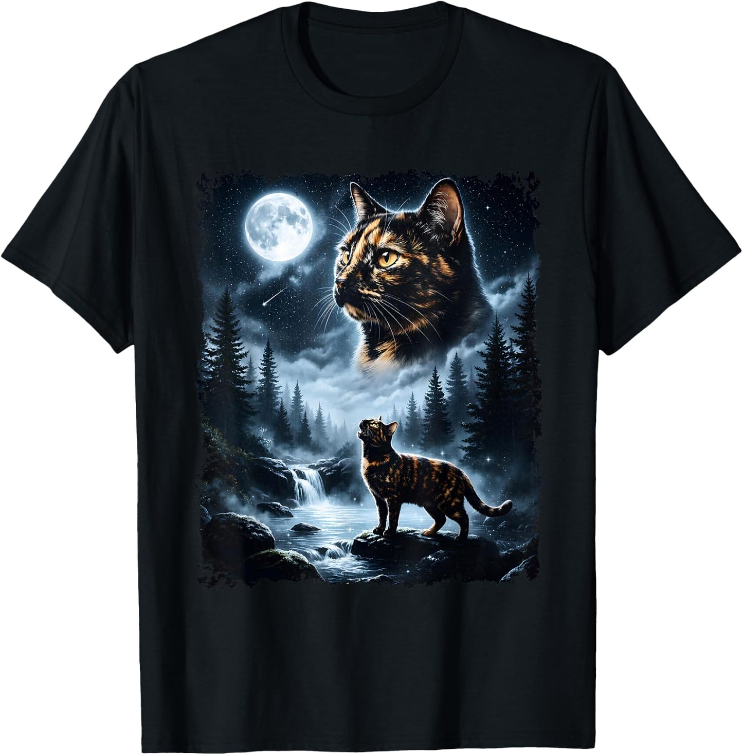 Dark Tortoiseshell Cat Howling At The Moon Halloween Cat Mom T-Shirt - T-Shirt | Black