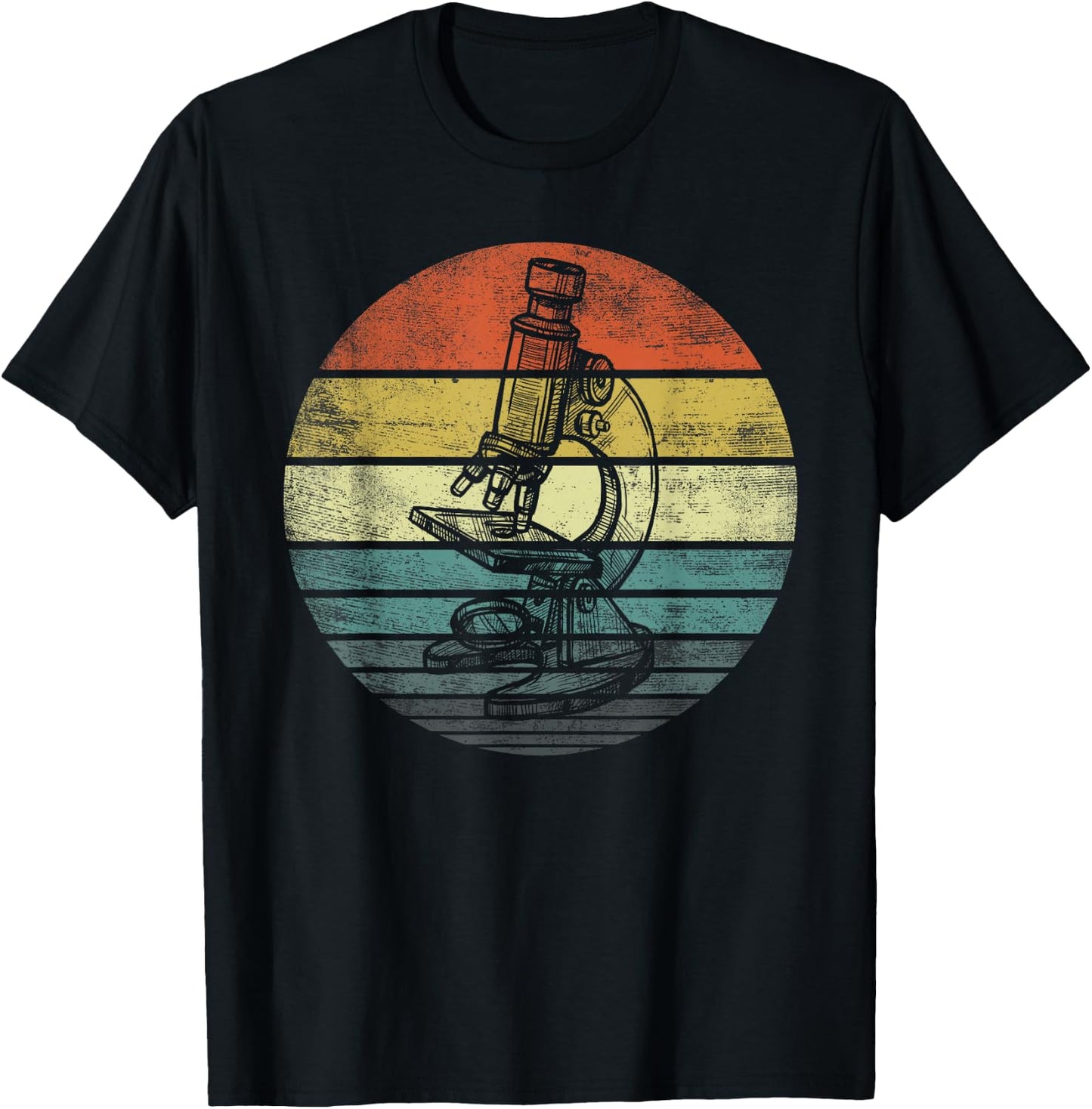 Science Gifts Retro Sunset Scientist Microscope Microscopy T-Shirt - T-Shirt | Black