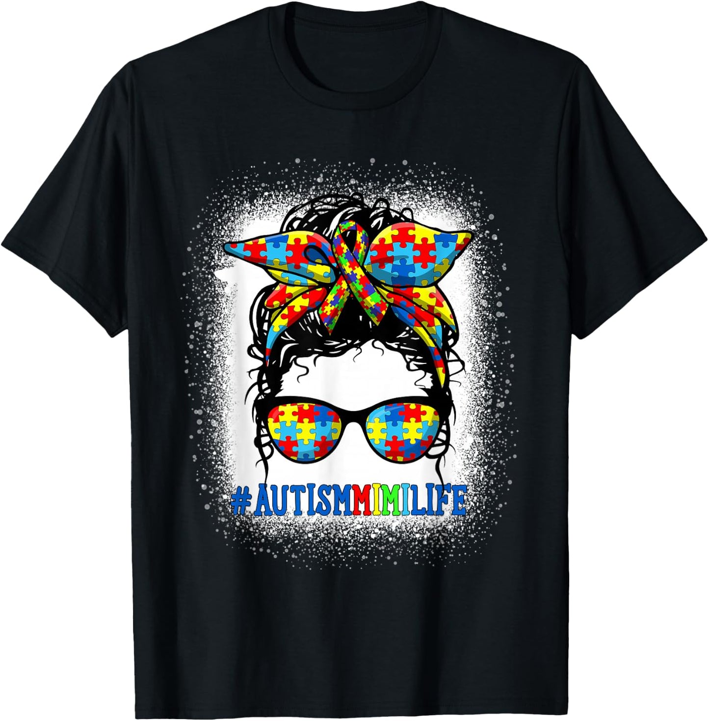 Autism Mimi Life Messy Bun Autism Awareness Support Autistic T-Shirt - T-Shirt | Black