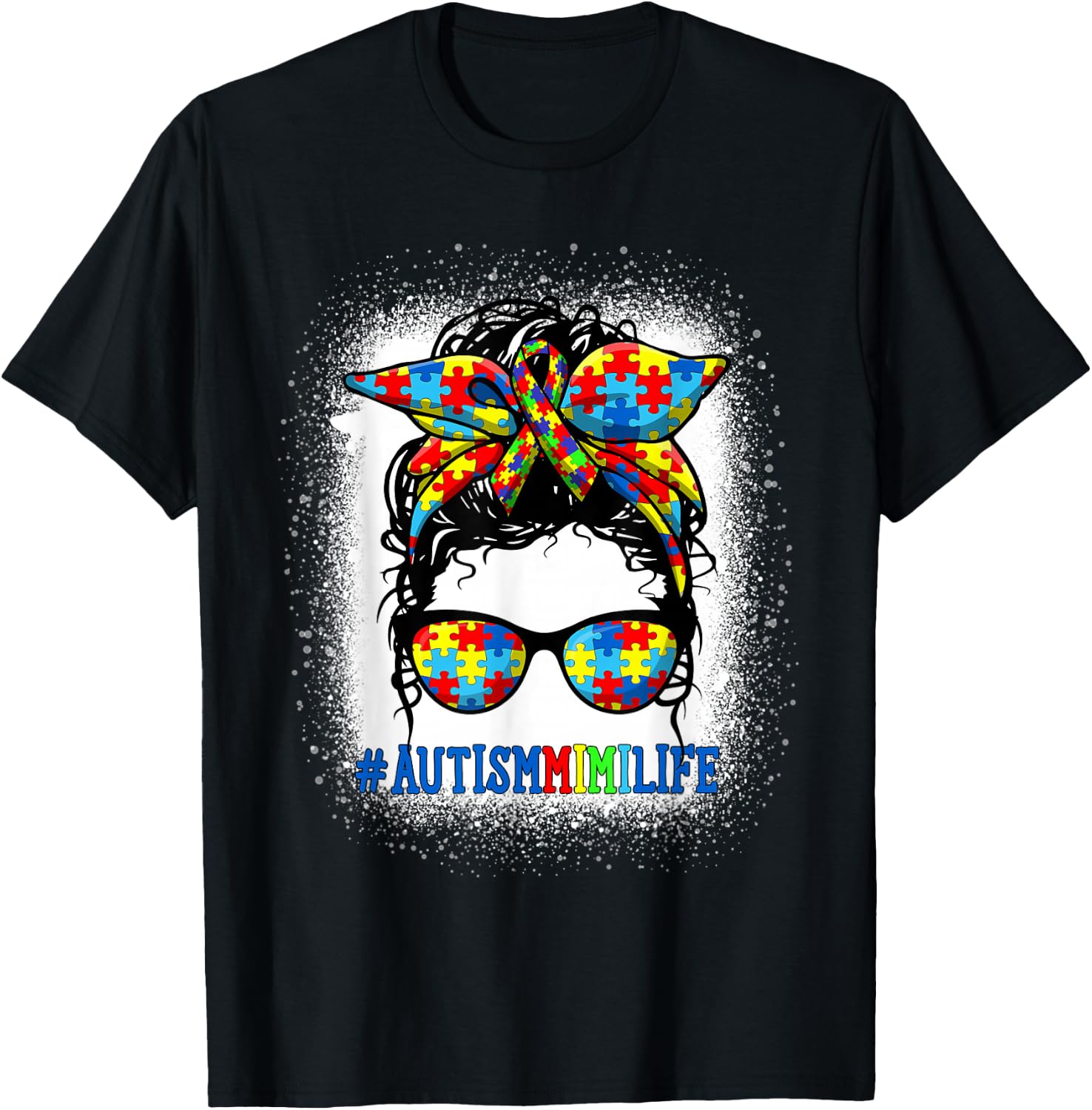 Autism Mimi Life Messy Bun Autism Awareness Support Autistic T-Shirt - T-Shirt | Black