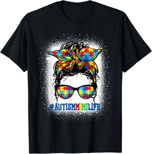 Autism Mimi Life Messy Bun Autism Awareness Support Autistic T-Shirt - T-Shirt | Black