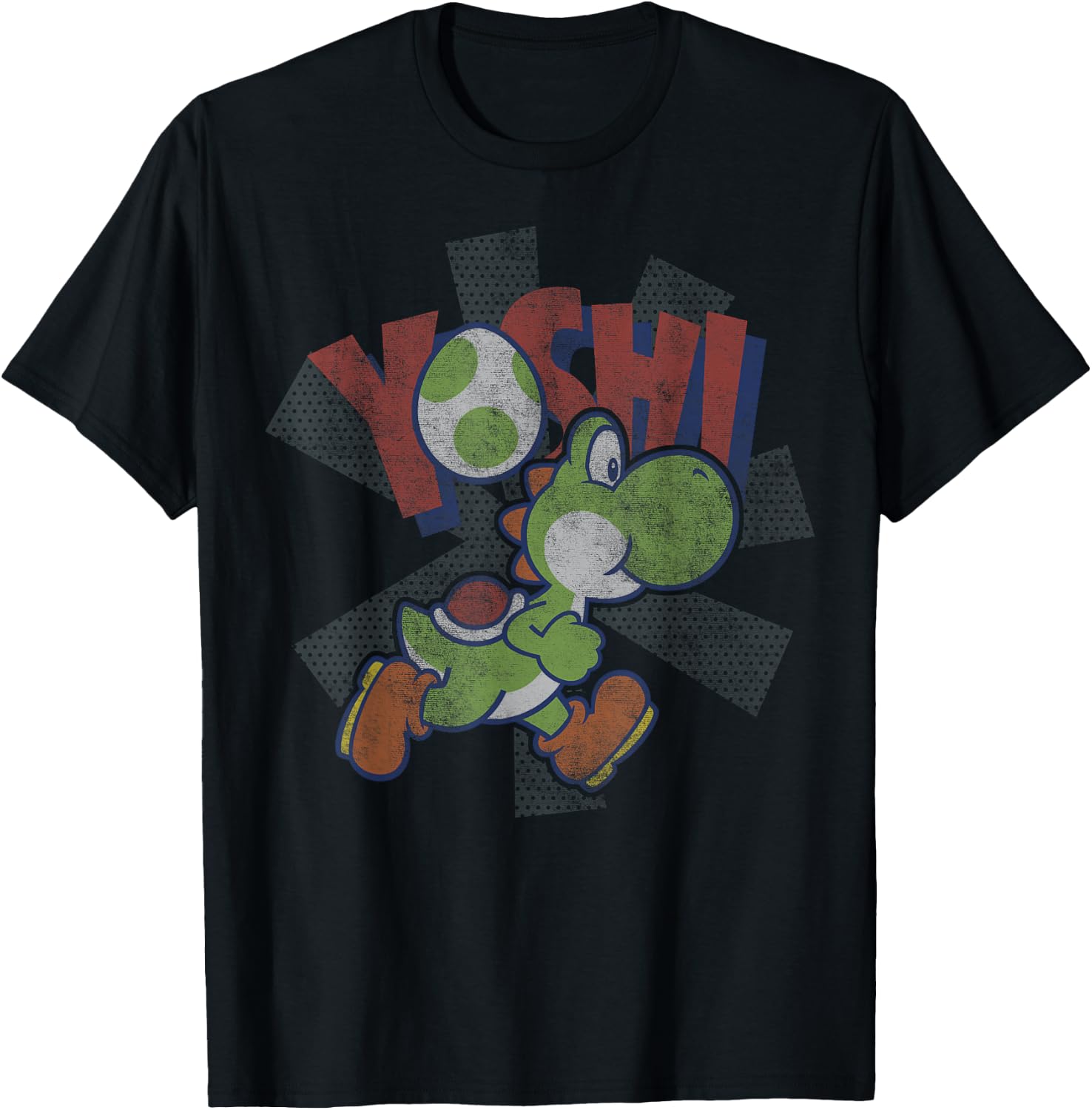 Super Mario Yoshi Distressed Logo Portrait T-Shirt - T-Shirt | Black