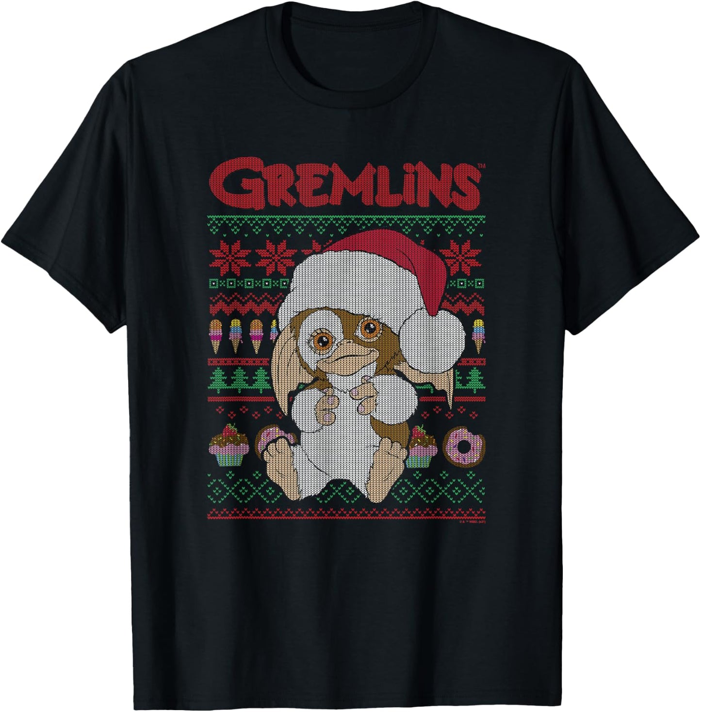 Gremlins Holiday Sweater Pattern Logo T-Shirt - T-Shirt | Black