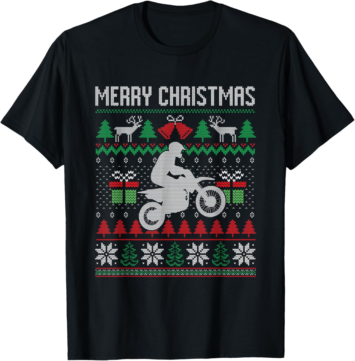 Merry Christmas Dirt Bike Santa Funny Family Matching Xmas T-Shirt - T-Shirt | Black