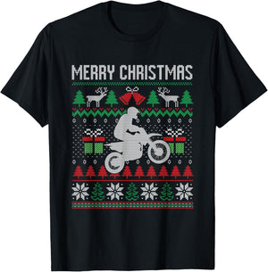 Merry Christmas Dirt Bike Santa Funny Family Matching Xmas T-Shirt - T-Shirt | Black