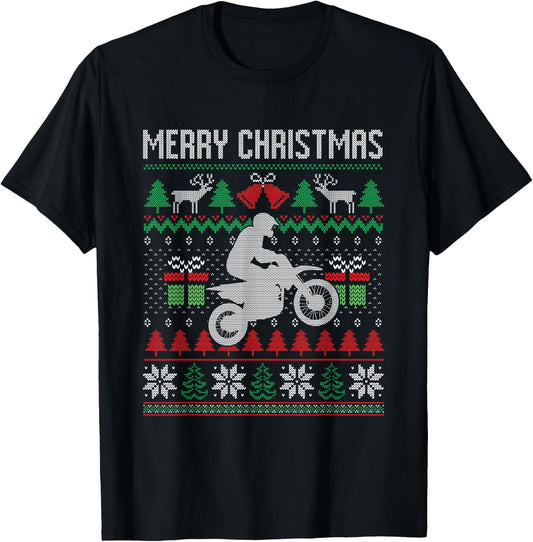 Merry Christmas Dirt Bike Santa Funny Family Matching Xmas T-Shirt - T-Shirt | Black