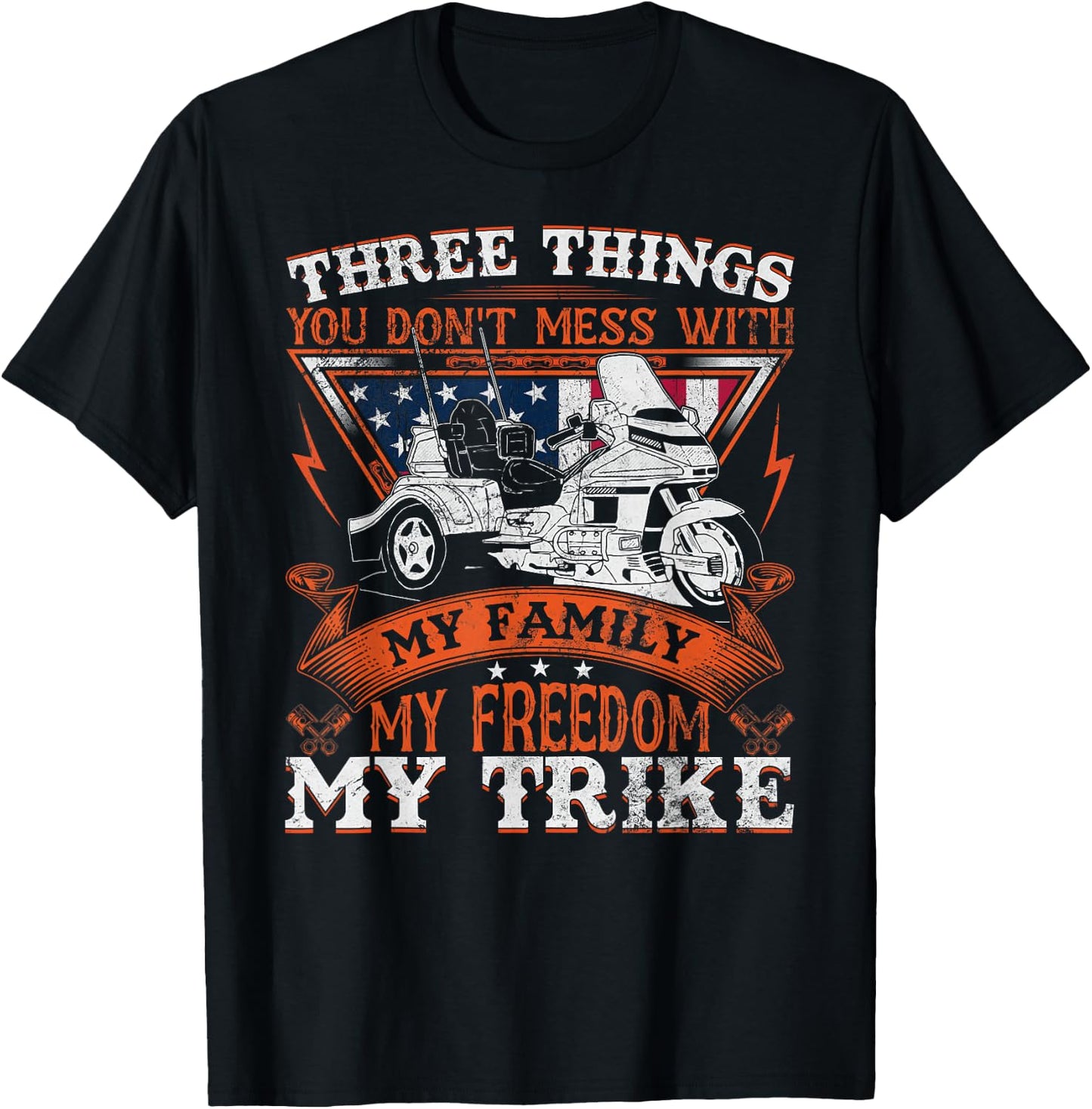 Motorcycle Trike Three Wheels American Flag Biker Rules Men T-Shirt - T-Shirt | Black
