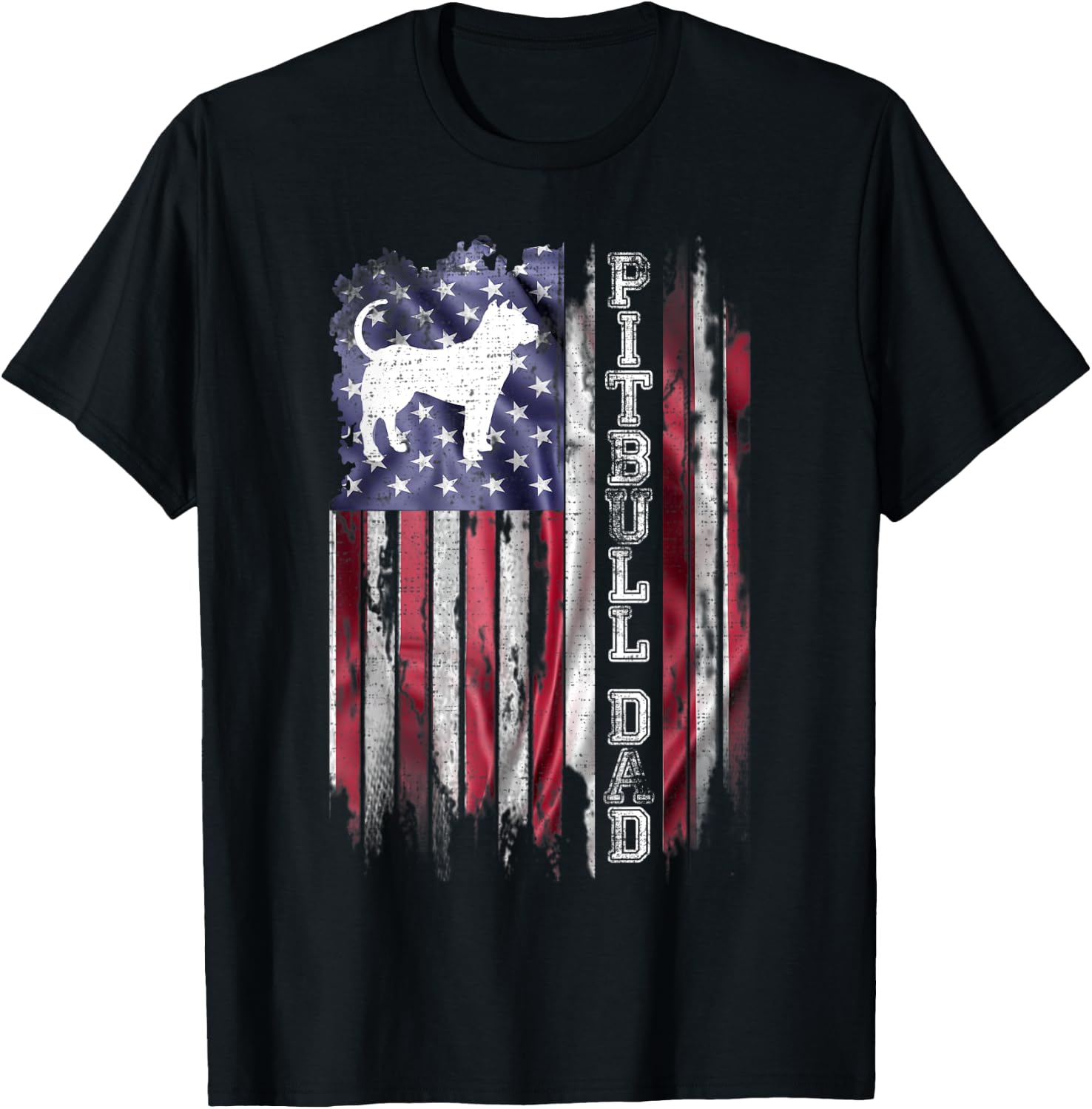 Vintage American Flag Proud Pitbull Dad Pittie Silhouette T-Shirt - T-Shirt | Black