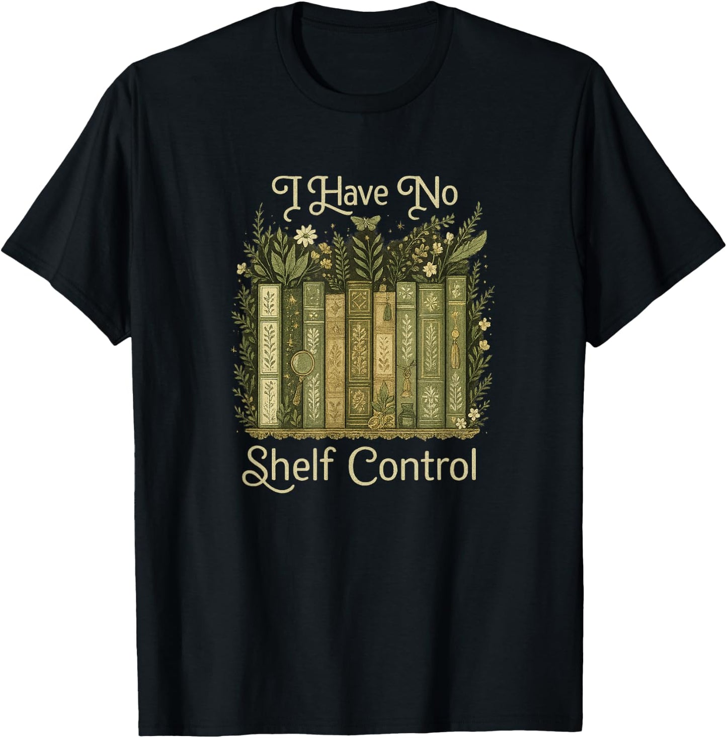 I Have No Shelf Control Vintage Botanical Books Graphic T-Shirt - T-Shirt | Black