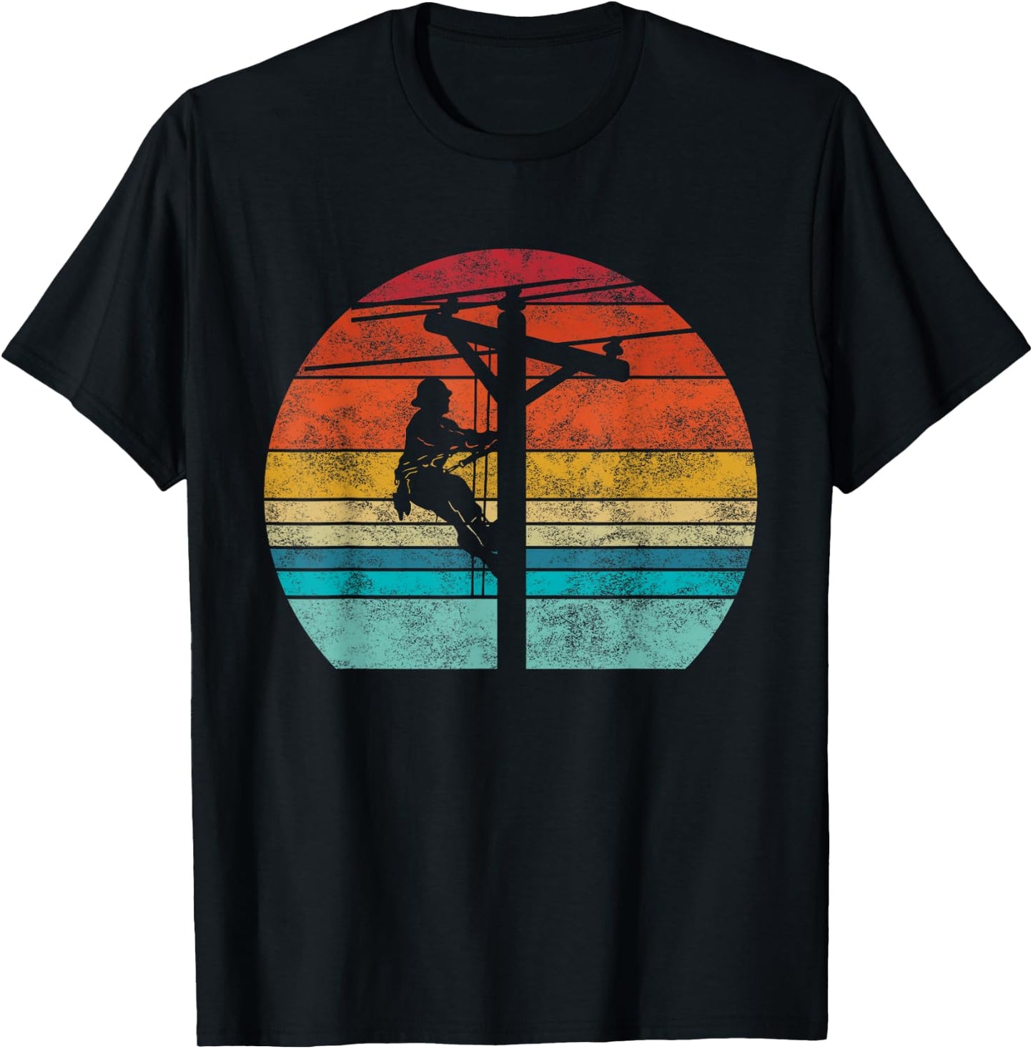 Retro style Lineman Cell Tower Line Worker T-Shirt - T-Shirt | Black