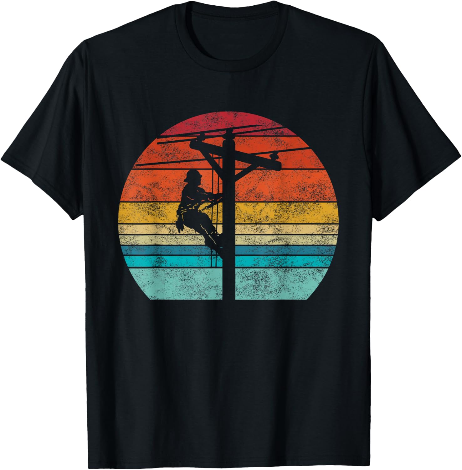 Retro style Lineman Cell Tower Line Worker T-Shirt - T-Shirt | Black