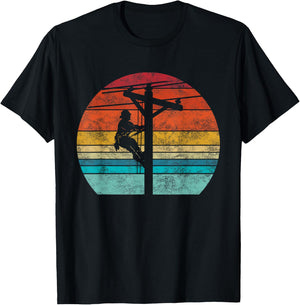Retro style Lineman Cell Tower Line Worker T-Shirt - T-Shirt | Black