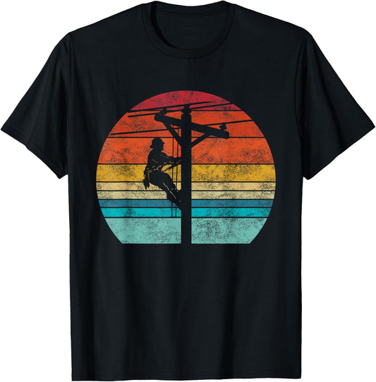 Retro style Lineman Cell Tower Line Worker T-Shirt - T-Shirt | Black