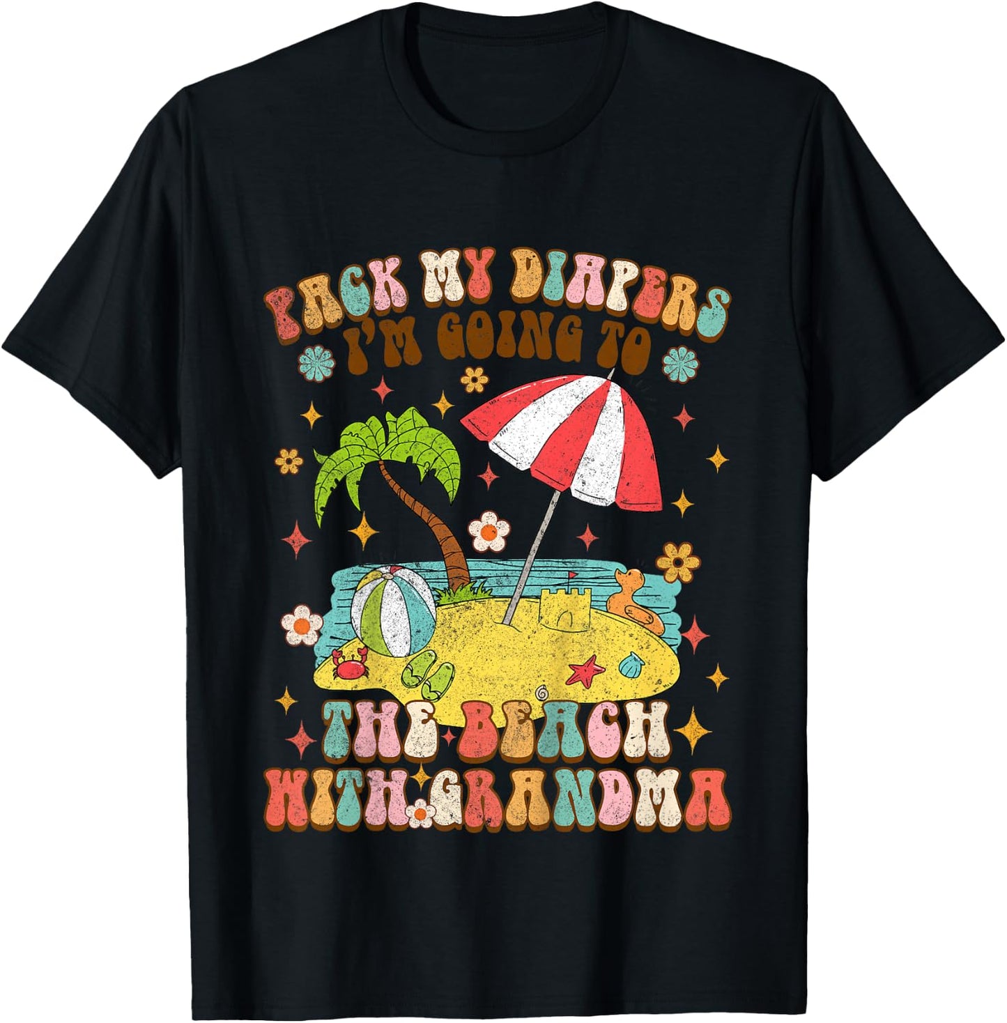 Kids Pack My Diapers I'm Going to The Beach with Grandma Vacation T-Shirt - T-Shirt | Black