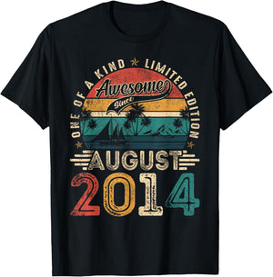 Awesome Since August 2014 Vintage Retro 11th Birthday Boys T-Shirt - T-Shirt | Black