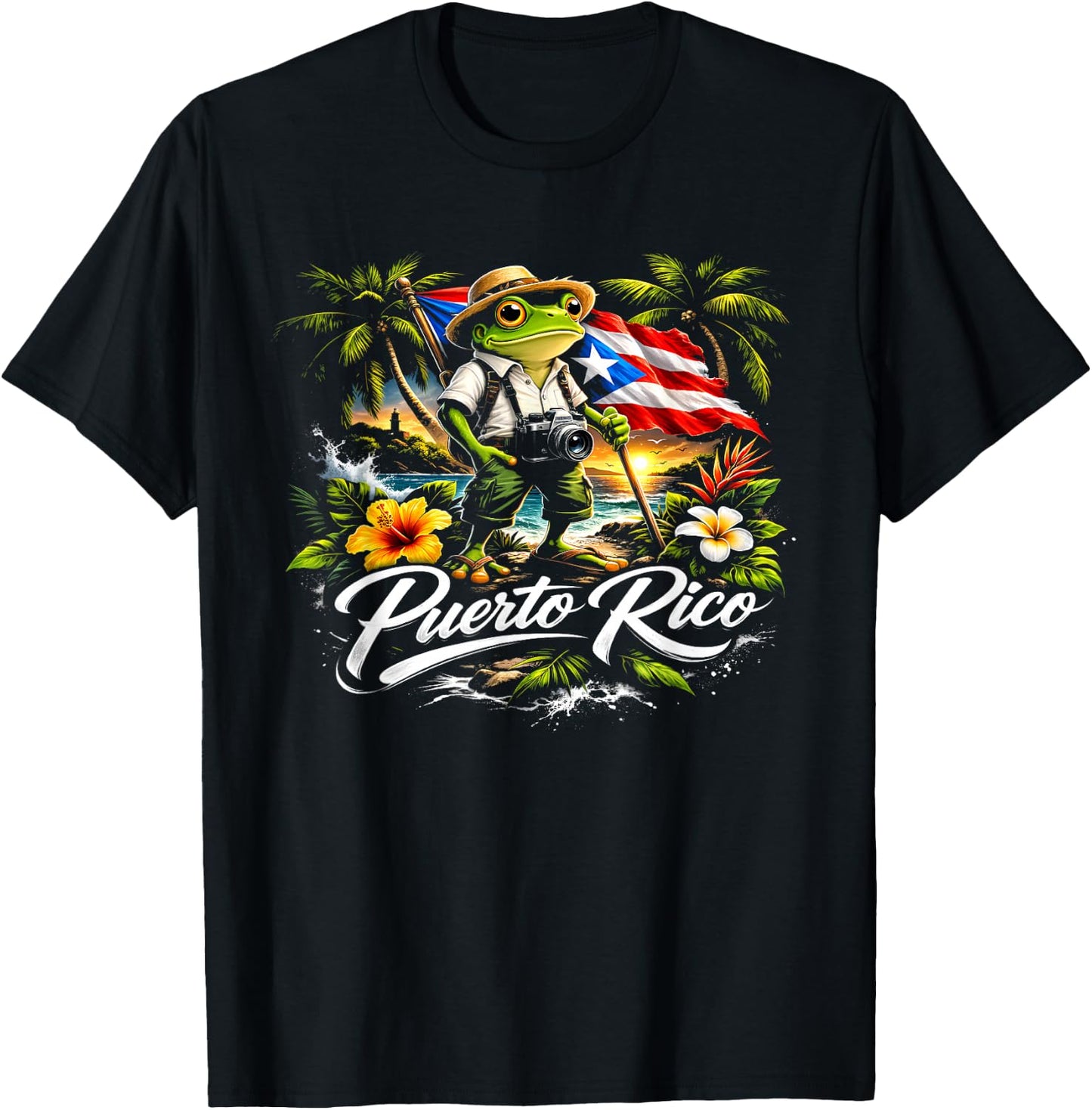 Puerto Rico Flag El Coqui National Symbol Caribbean Style T-Shirt - T-Shirt | Black