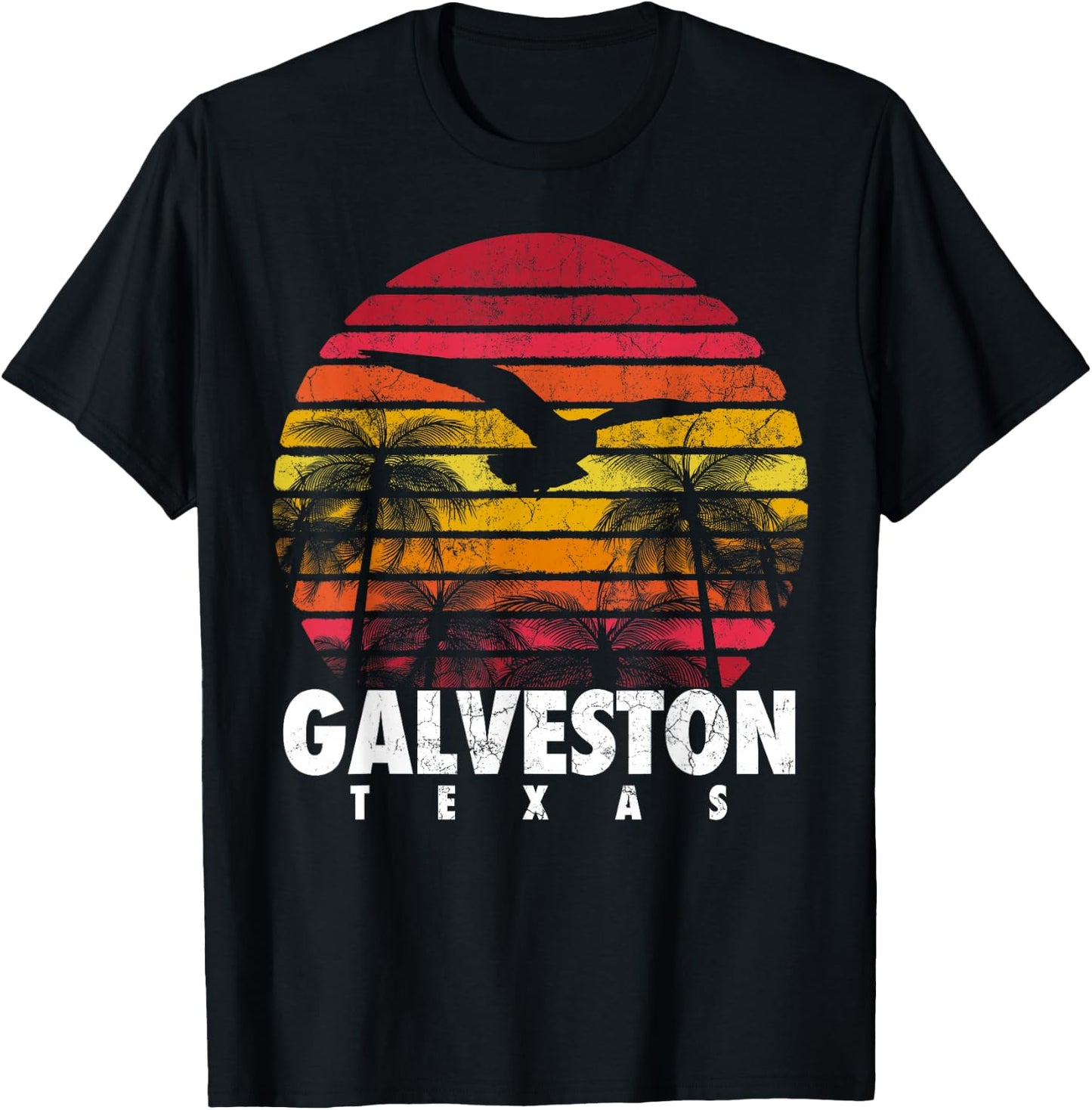 GALVESTON TX TEXAS Gift Beach Vintage Retro Sunset Souvenir T-Shirt - T-Shirt | Black