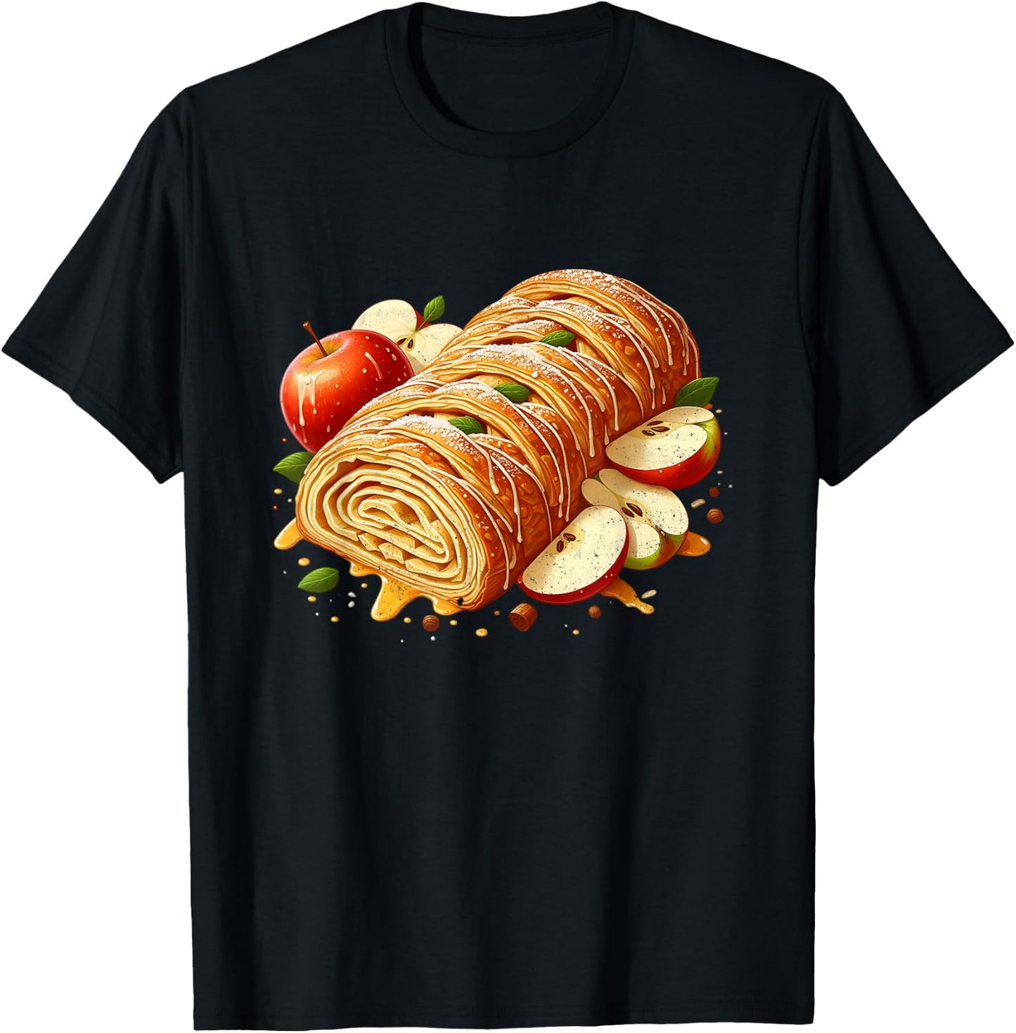 Apple Strudel Cake Design T-Shirt - T-Shirt | Black
