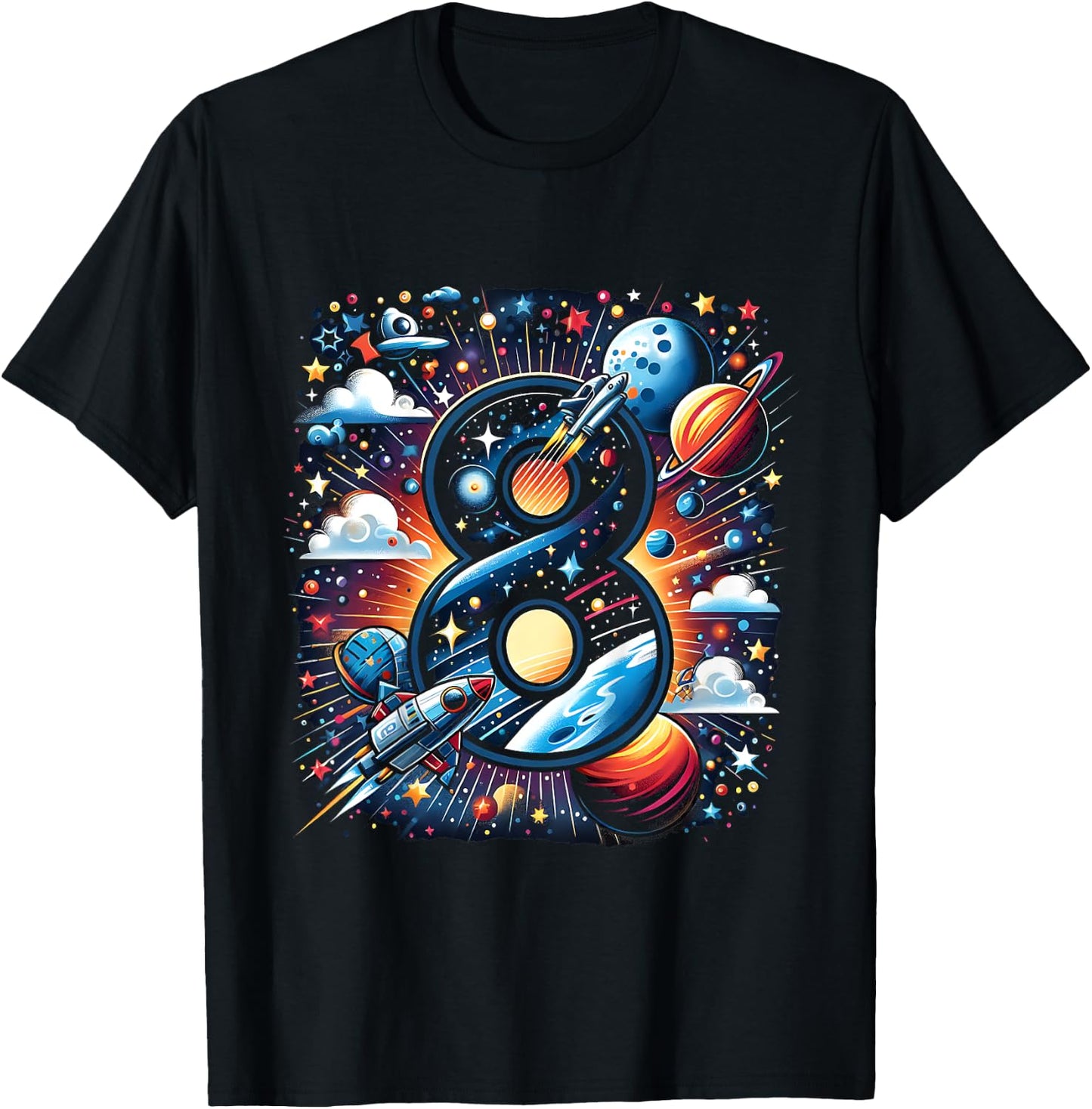 Kids Astronaut 8th Birthday Space Boys 8 Years Spaceship T-Shirt - T-Shirt | Black