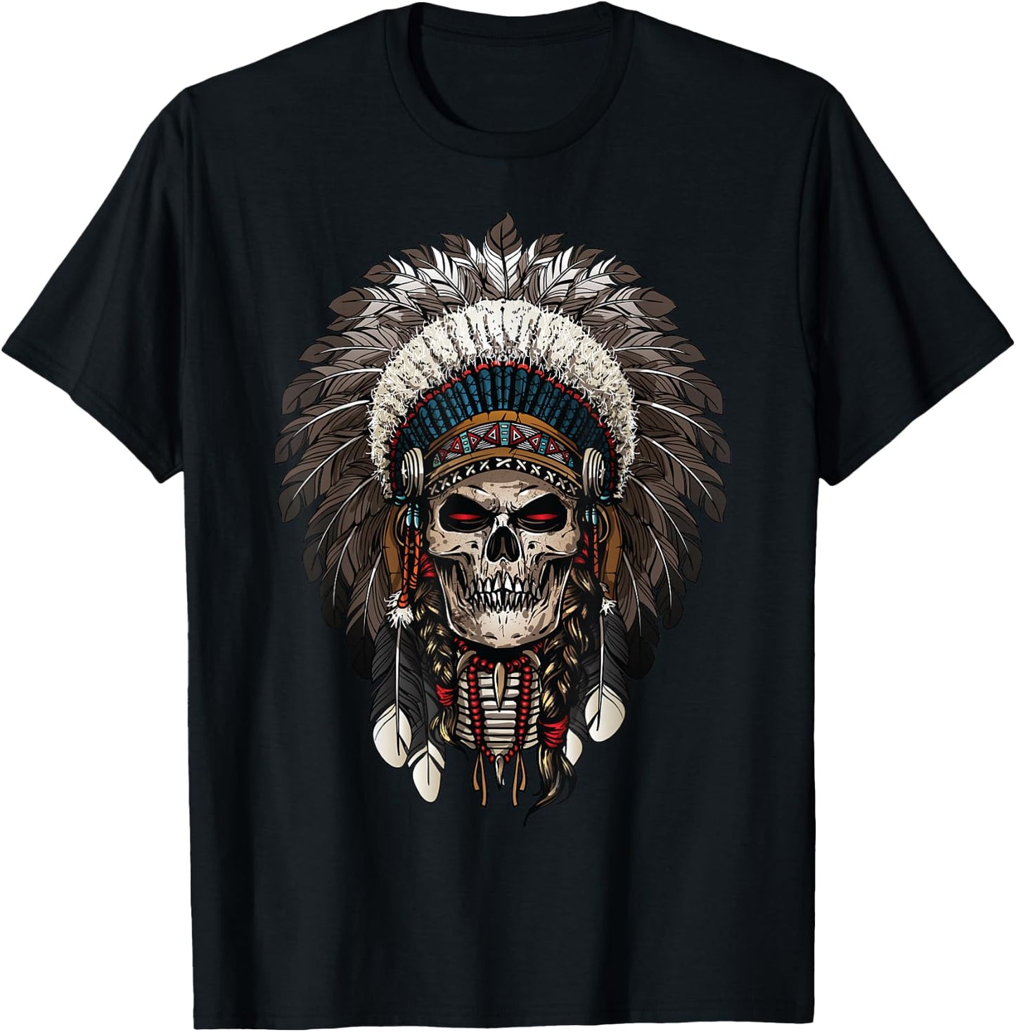 skull Chief Indian Tribal Headdre gifts for lover Indigenous T-Shirt - T-Shirt | Black
