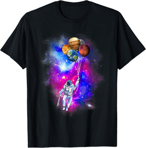 Spaceman's Trip - Astronaut Planet Balloon Outer Space T-Shirt - T-Shirt | Black