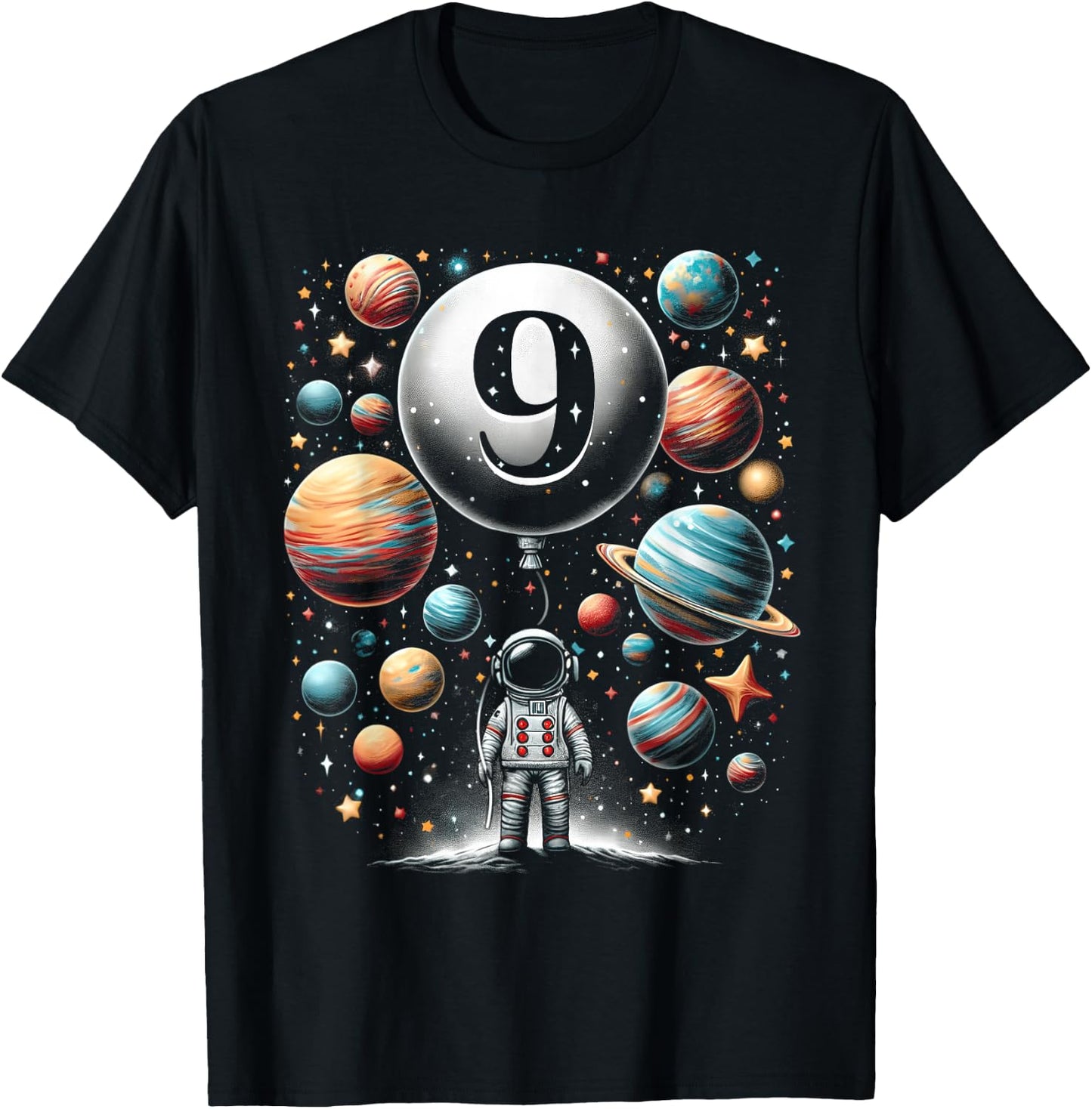 Nine 9 Year Old Astronauts 9th Birthday Boys Girls Planets T-Shirt - T-Shirt | Black