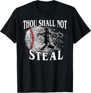Baseball Catcher Thou Shall Not Steal T-Shirt - T-Shirt | Black