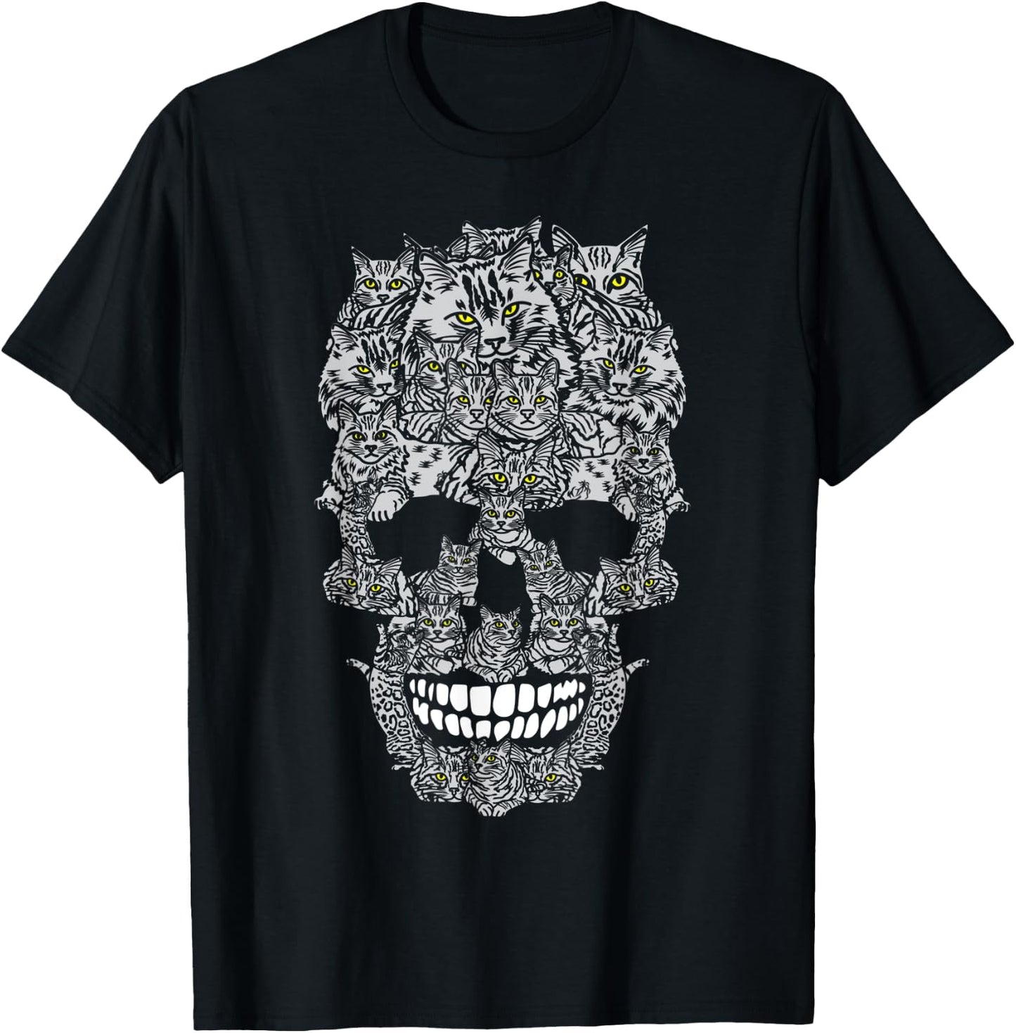 Happy Halloween Skeleton Cat Bones Kitty Trick Or Treat T-Shirt - T-Shirt | Black