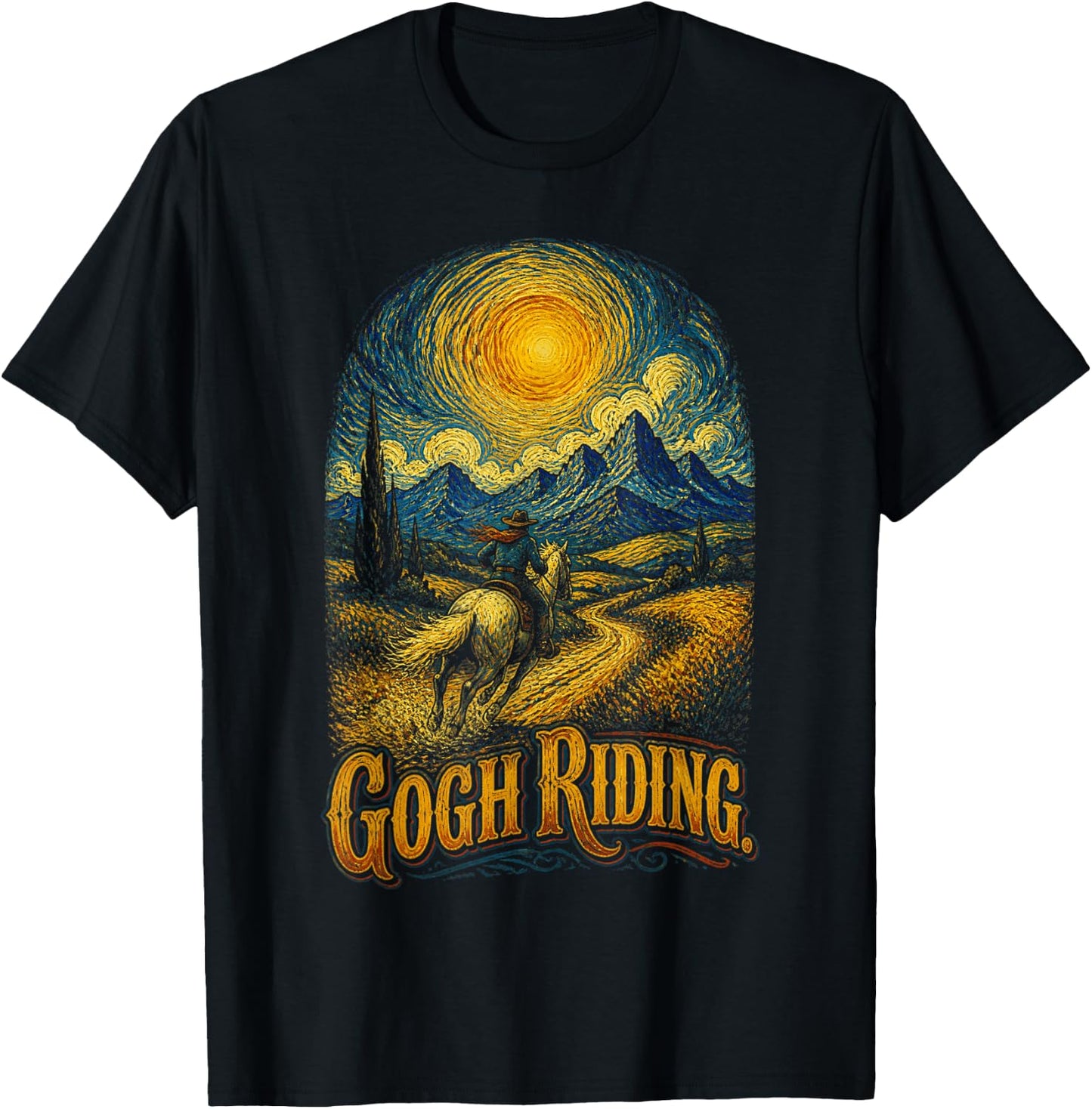 Gogh Riding Funny Horse Riding Van Gogh Art Equestrian T-Shirt - T-Shirt | Black