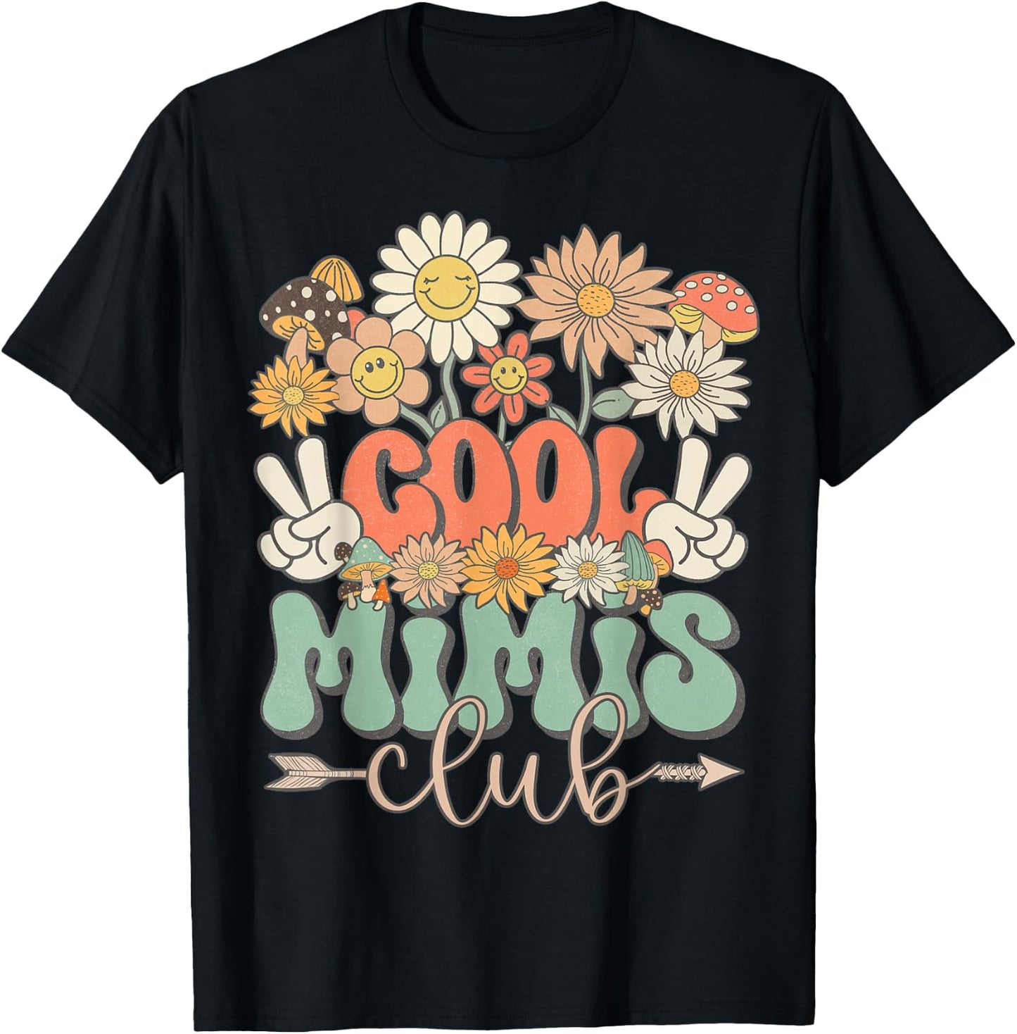 Cool Mimis Club Groovy Retro Floral Mimi Matching Family T-Shirt - T-Shirt | Black