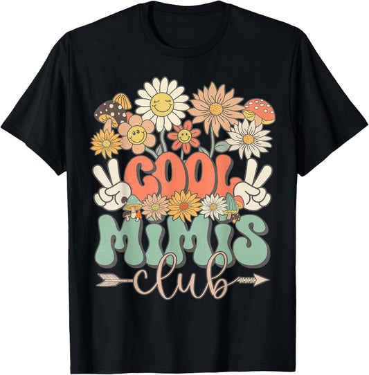 Cool Mimis Club Groovy Retro Floral Mimi Matching Family T-Shirt - T-Shirt | Black
