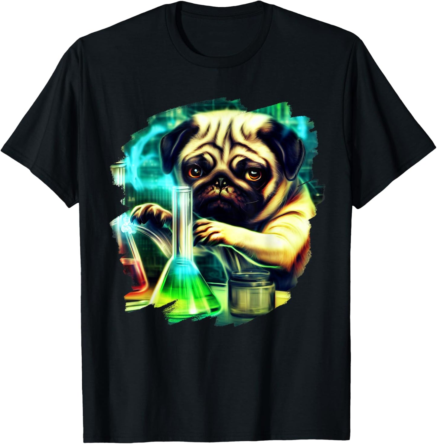Pug Mad Scientist Dog Mixing Chemicals Chemistry Science T-Shirt - T-Shirt | Black