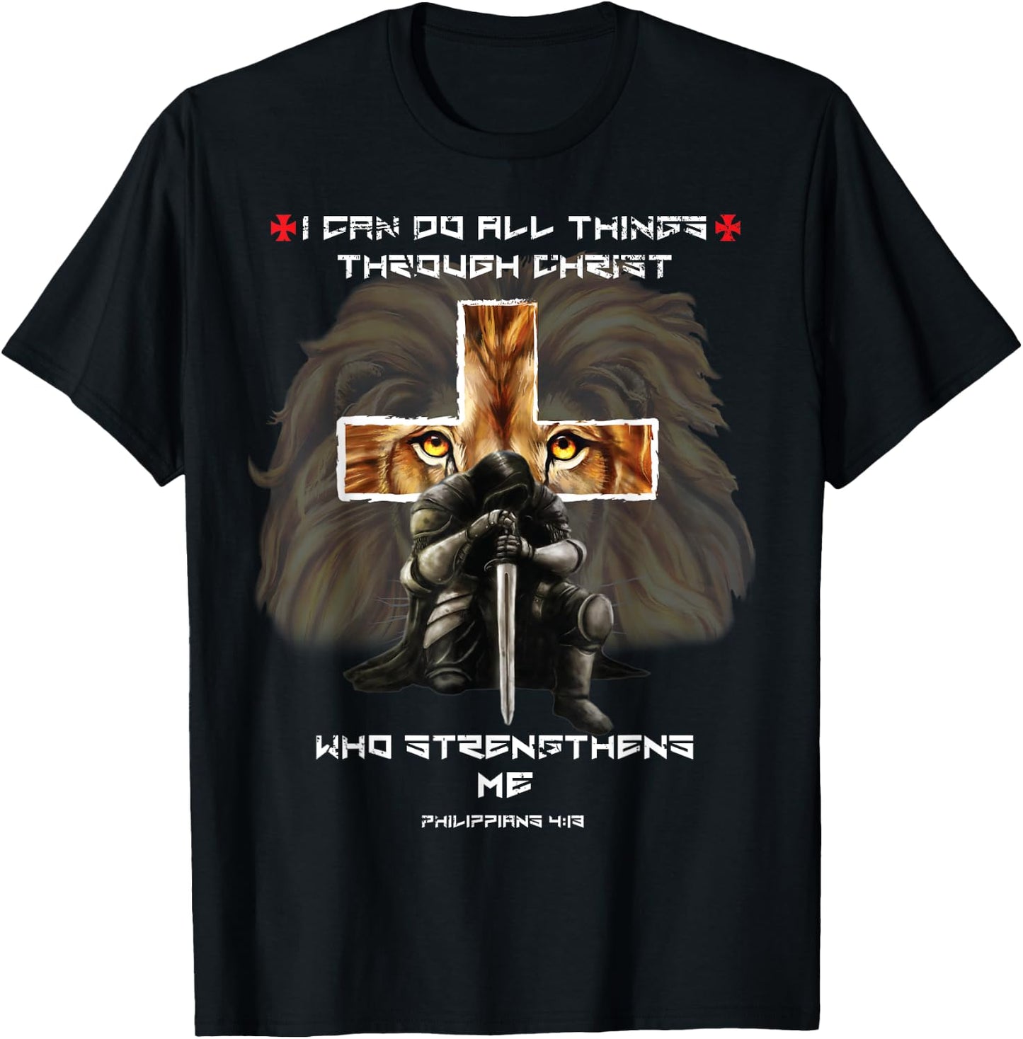 Philippians 4:13 Christian Verse Gift Lion Cross Men Husband T-Shirt - T-Shirt | Black