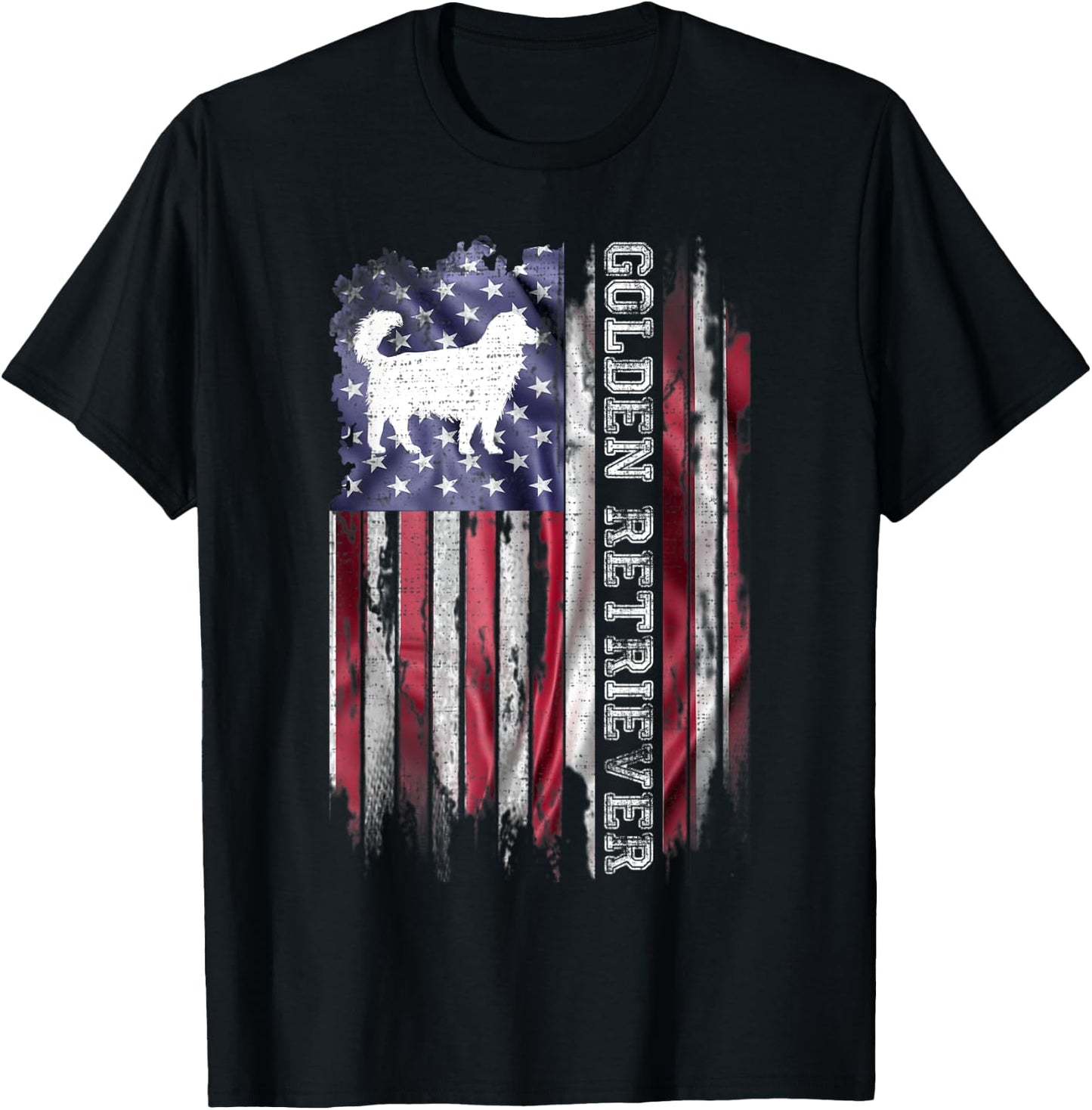 Vintage USA American Flag Love Golden Retriever Silhouette T-Shirt - T-Shirt | Black