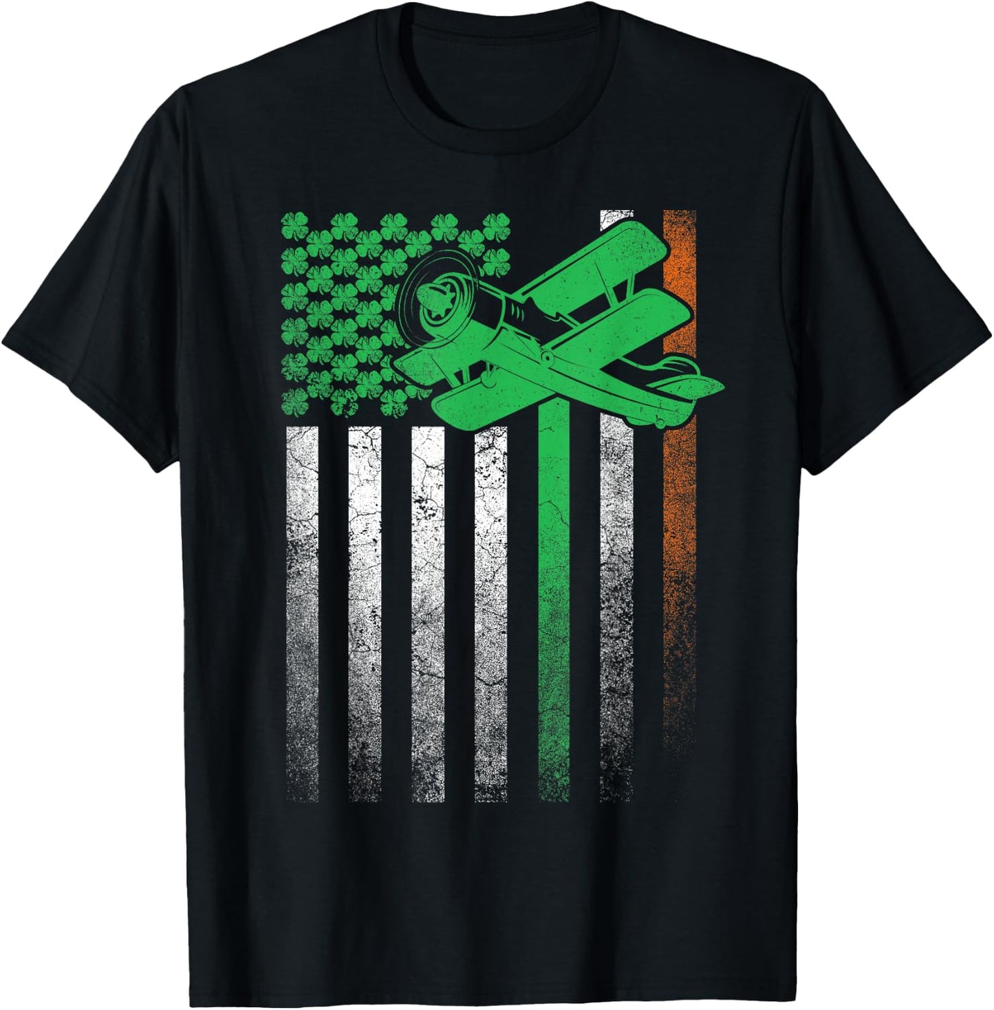 Pilot Airplane Irish American Flag St. Patrick's Day Flying Women Kids Men T-Shirt - T-Shirt | Black