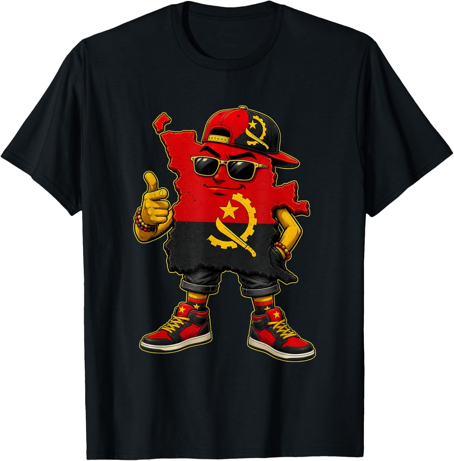 Country National Pride Angola Flag T-Shirt - T-Shirt | Black