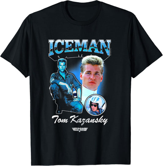 Top Gun Iceman Tom Kazansky 90's Vibe Collage Chest Logo T-Shirt - T-Shirt | Black
