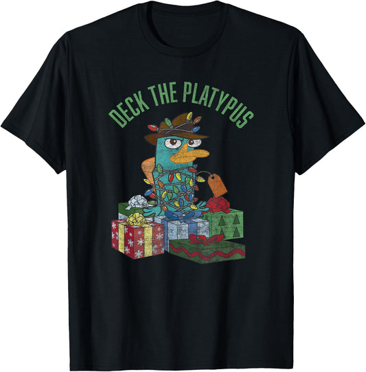 Disney Phineas and Ferb Christmas Perry Deck The Platypus T-Shirt - T-Shirt | Black