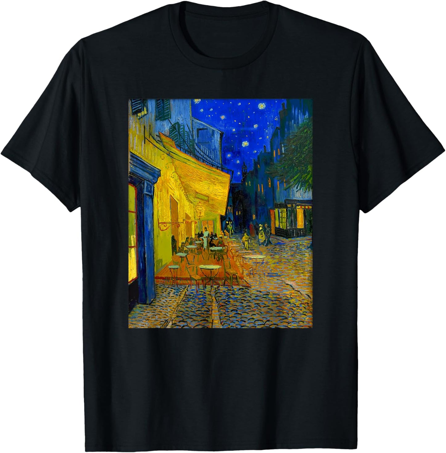 Famous Artist Cafe Terrace at Night Van Gogh Art Painting T-Shirt - T-Shirt | Black