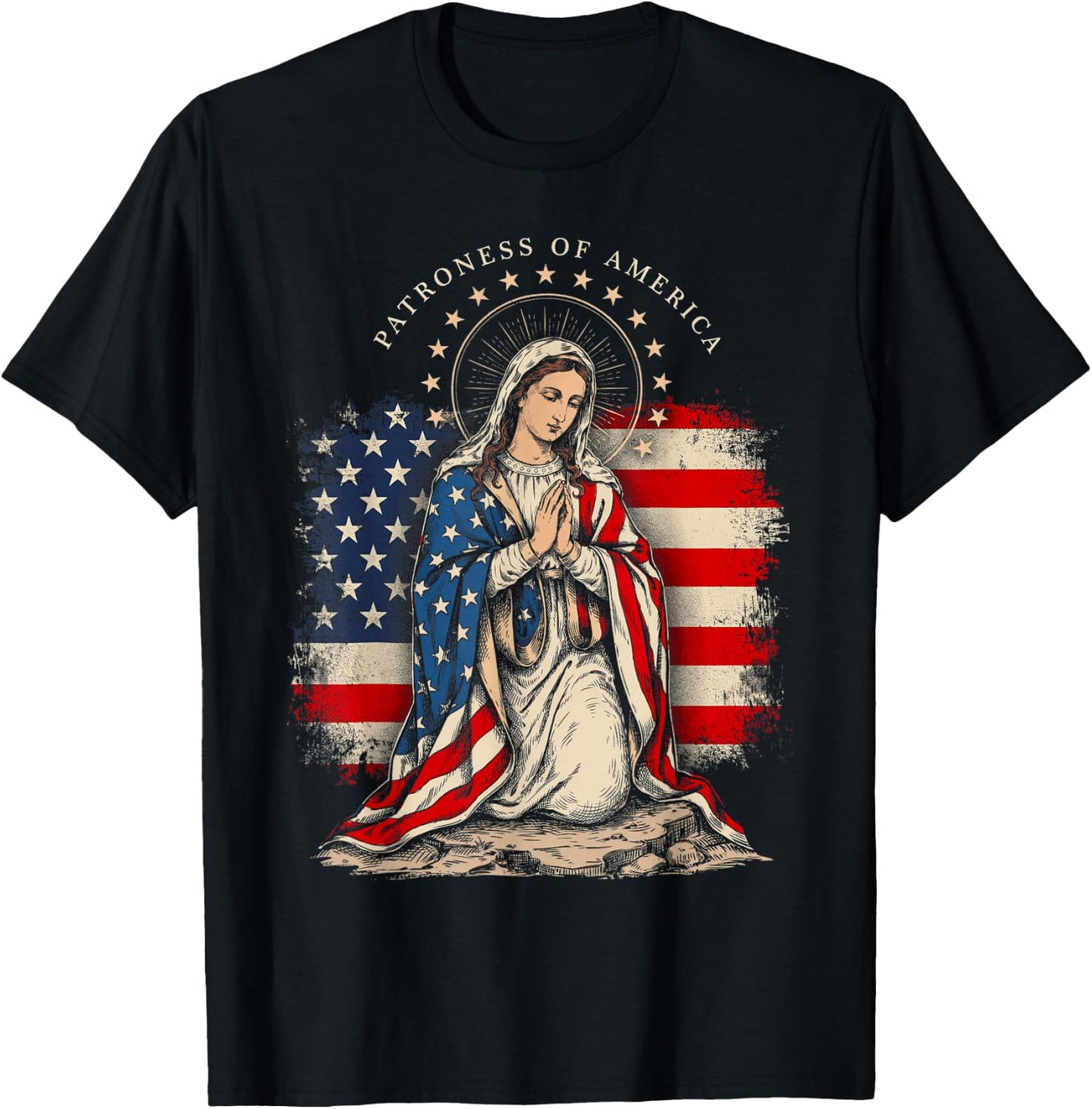 Patroness of The USA Blessed Virgin Mary Catholic Art T-Shirt - T-Shirt | Black