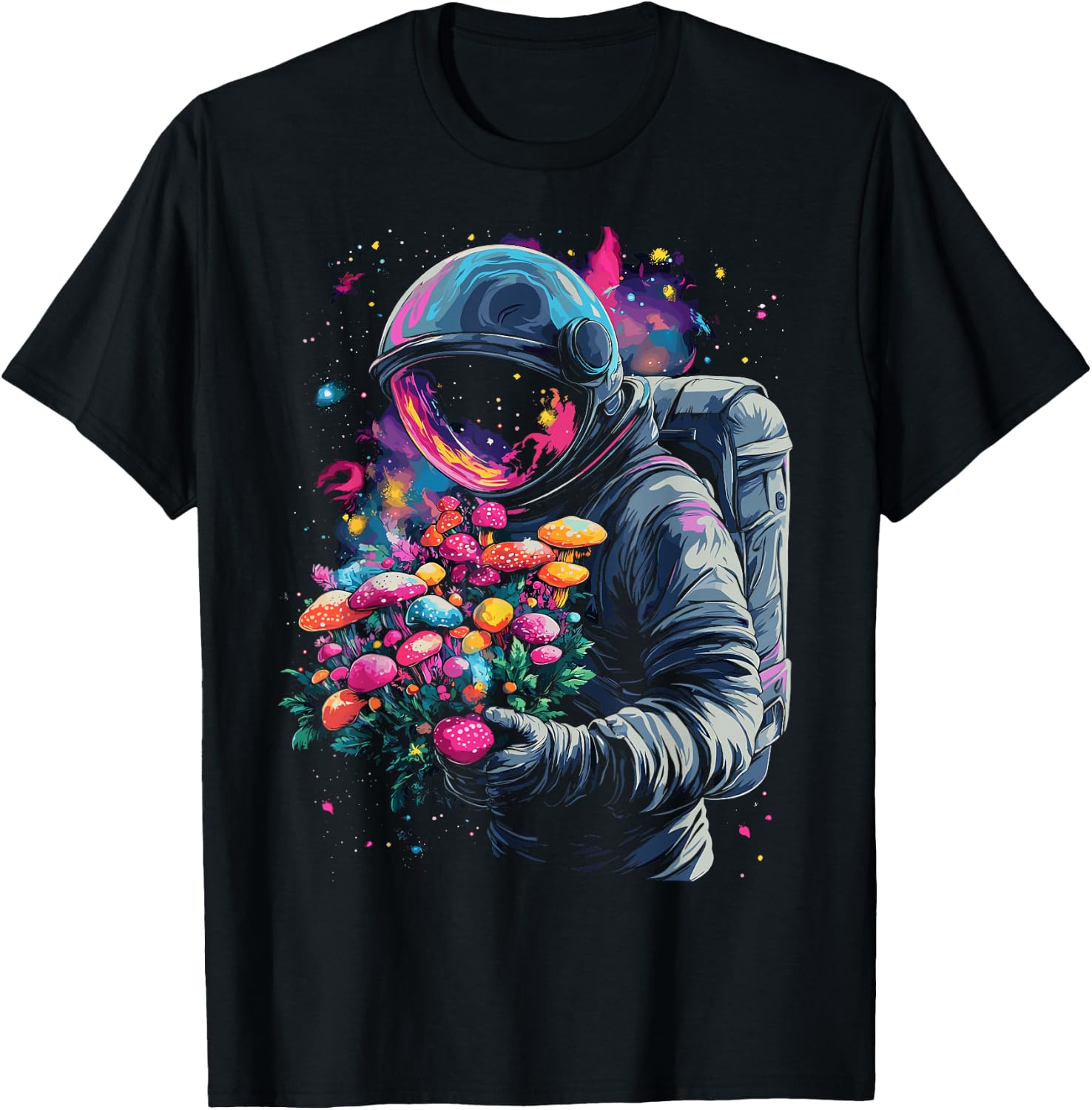 Trippy EDM Mushroom Astronaut Psychedelic T-Shirt - T-Shirt | Black
