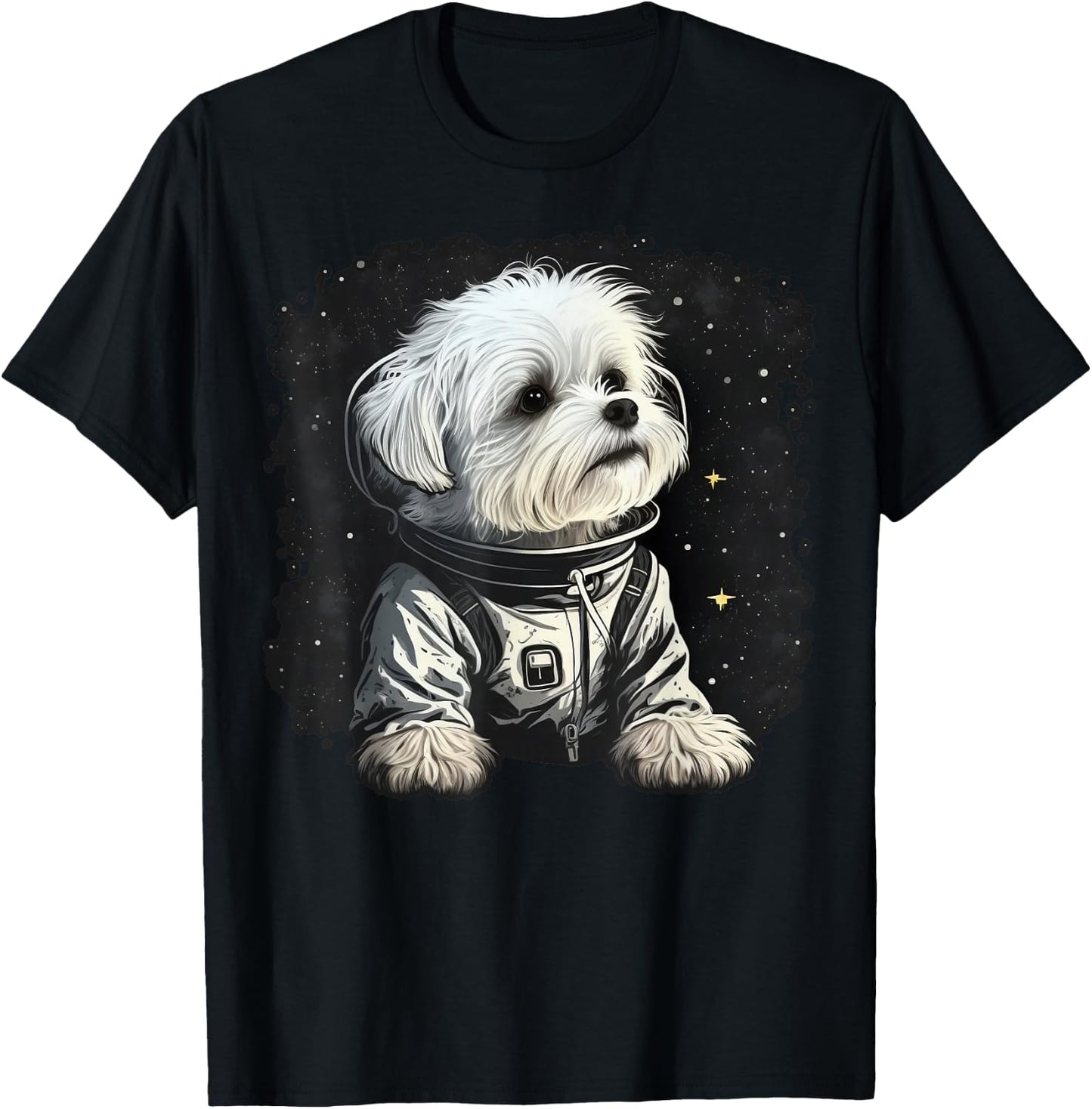 Outer Space Maltese dog on Galaxy Astronaut Maltese dog T-Shirt - T-Shirt | Black