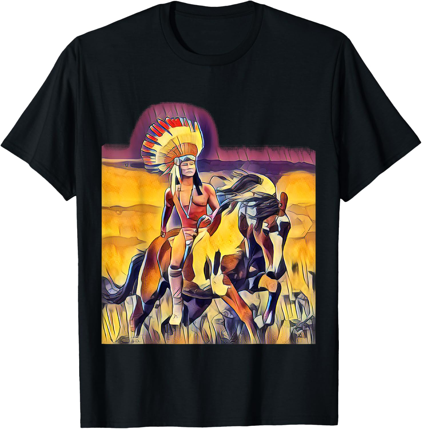 Native American Chief on a Horse T-Shirt - T-Shirt | Black