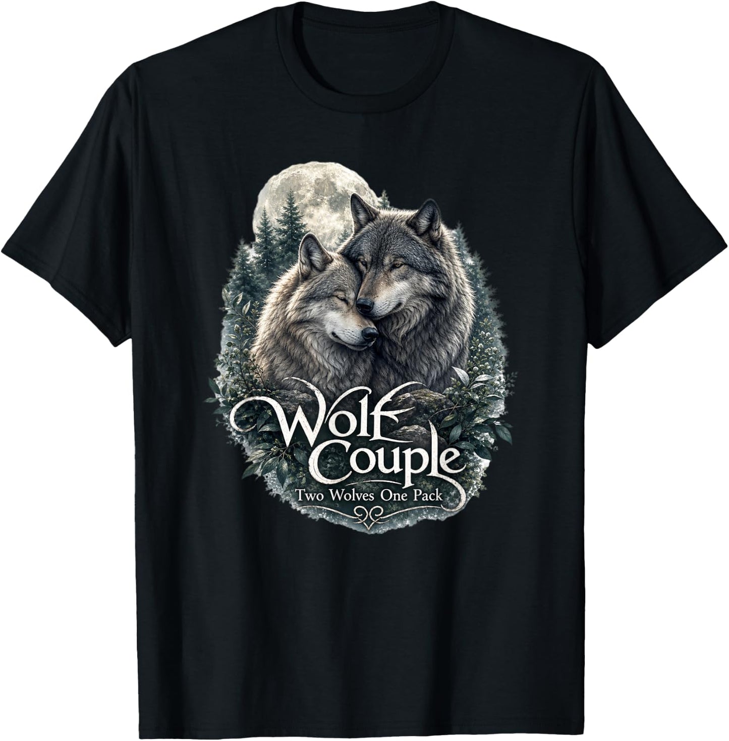 Wolf Couple Graphic Funny Wolf Lovers Wildlife Gift T-Shirt - T-Shirt | Black