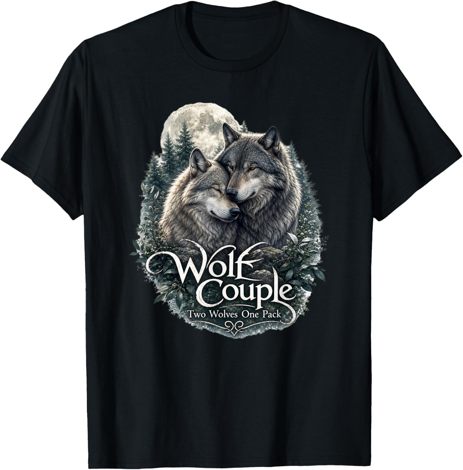 Wolf Couple Graphic Funny Wolf Lovers Wildlife Gift T-Shirt - T-Shirt | Black