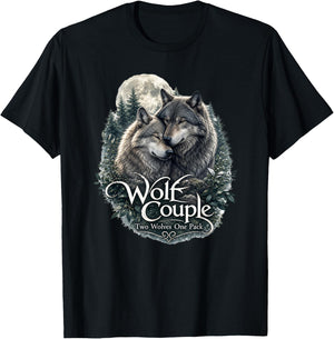 Wolf Couple Graphic Funny Wolf Lovers Wildlife Gift T-Shirt - T-Shirt | Black