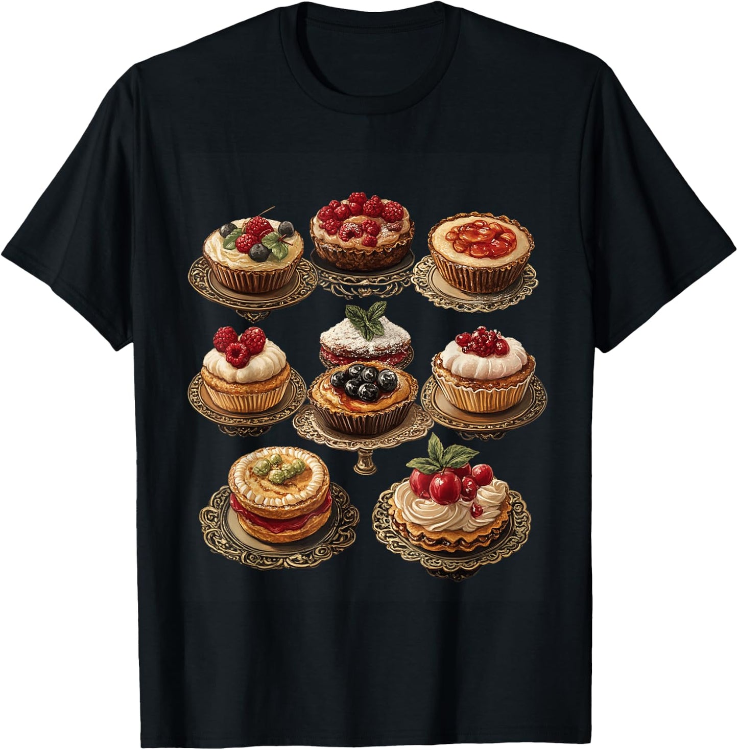 Illustrated Pastries and Desserts Collection T-Shirt - T-Shirt | Black